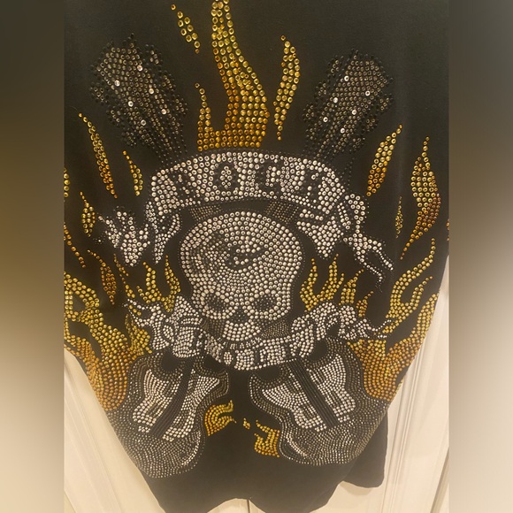Black Crystal T-Shirt with Skull and Flames - Picture 3 of 4
